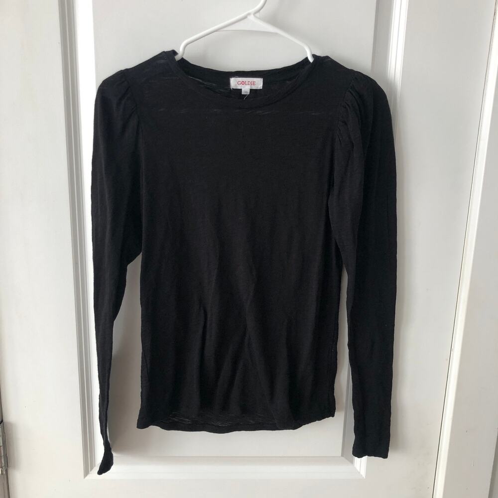 GOLDIE LEWINTER Women's Long Sleeve Shoulder Puff Tee Black size XS $125